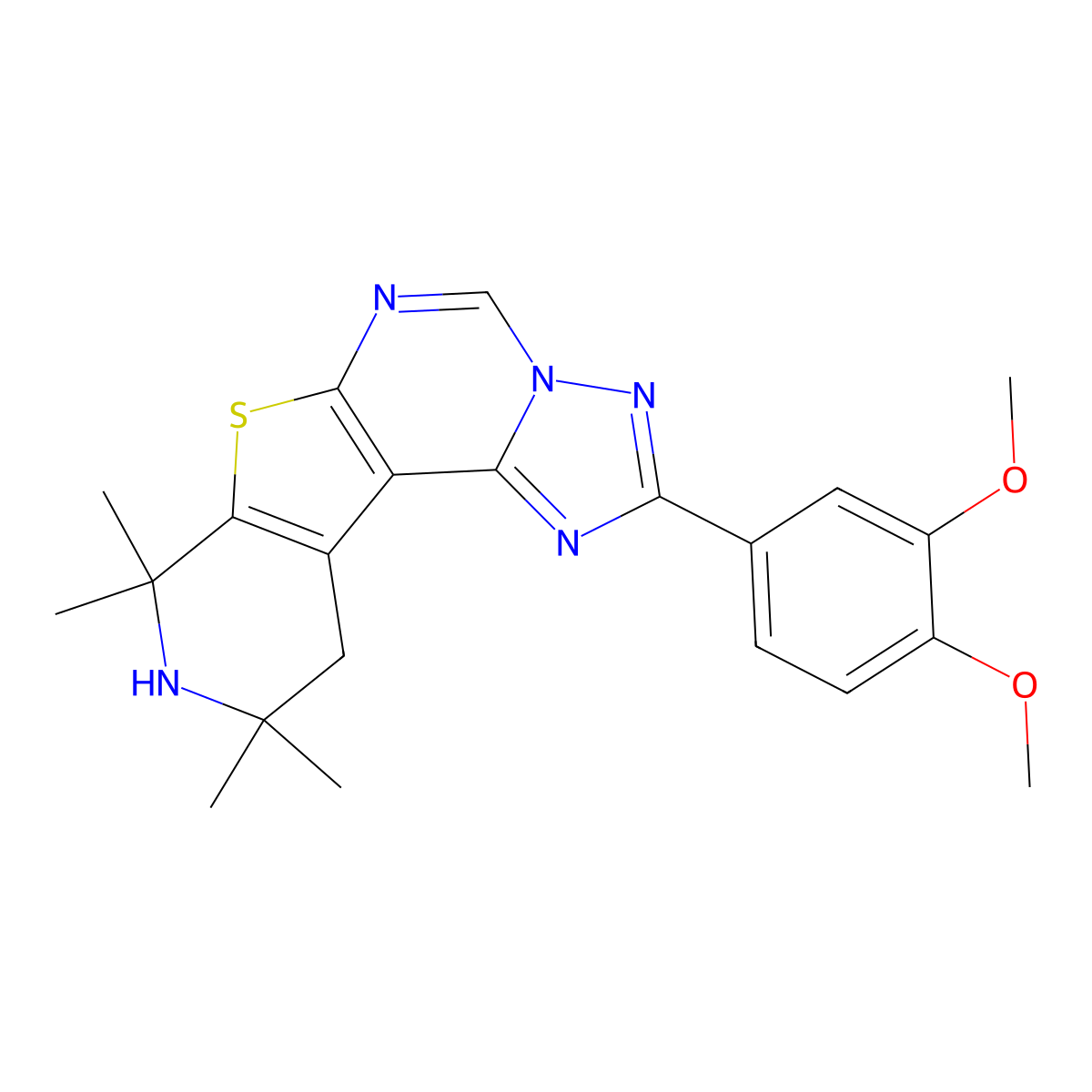 2-(3,4-Dimethoxyphenyl)-8,8,10,10-tetramethyl-8,9,10,11-tetrahydropyrido[4',3':4,5]thieno[3,2-e][1,2,4]triazolo[1,5-c]pyrimidine molecular structure, CAS 306294-29-1