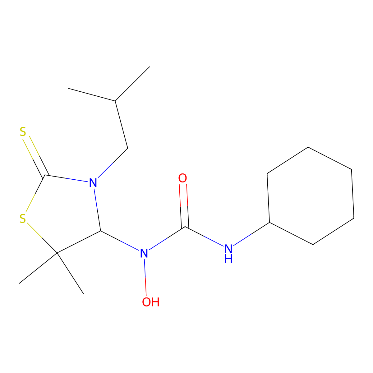 3-Cyclohexyl-1-[5,5-dimethyl-3-(2-methylpropyl)-2-sulfanylidene-1,3-thiazolidin-4-yl]-1-hydroxyurea molecular structure, CAS 306315-90-2