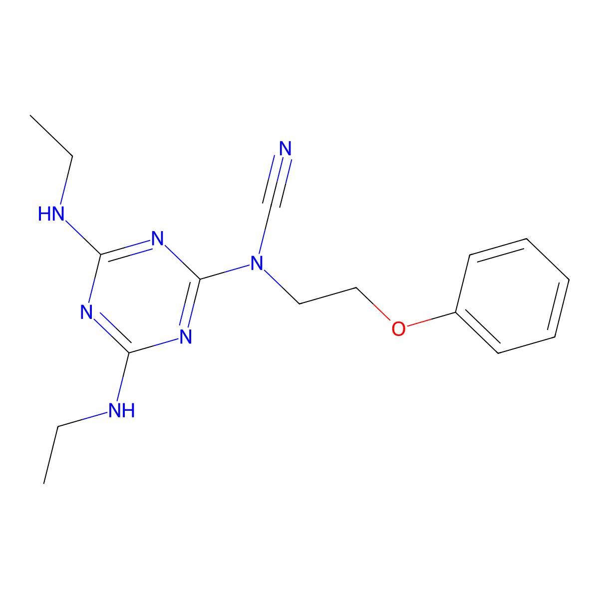 4,6-Bis(ethylamino)-1,3,5-triazin-2-yl(2-phenoxyethyl)cyanamide molecular structure, CAS 306318-66-1