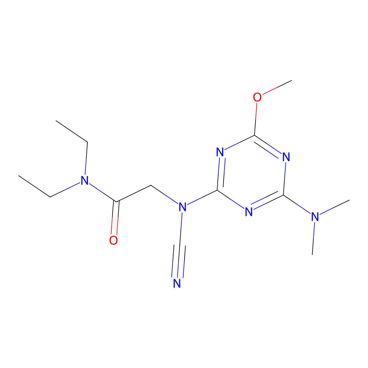 2-[cyano-[4-(dimethylamino)-6-methoxy-1,3,5-triazin-2-yl]amino]-N,N-diethylacetamide molecular structure, CAS 306318-90-1