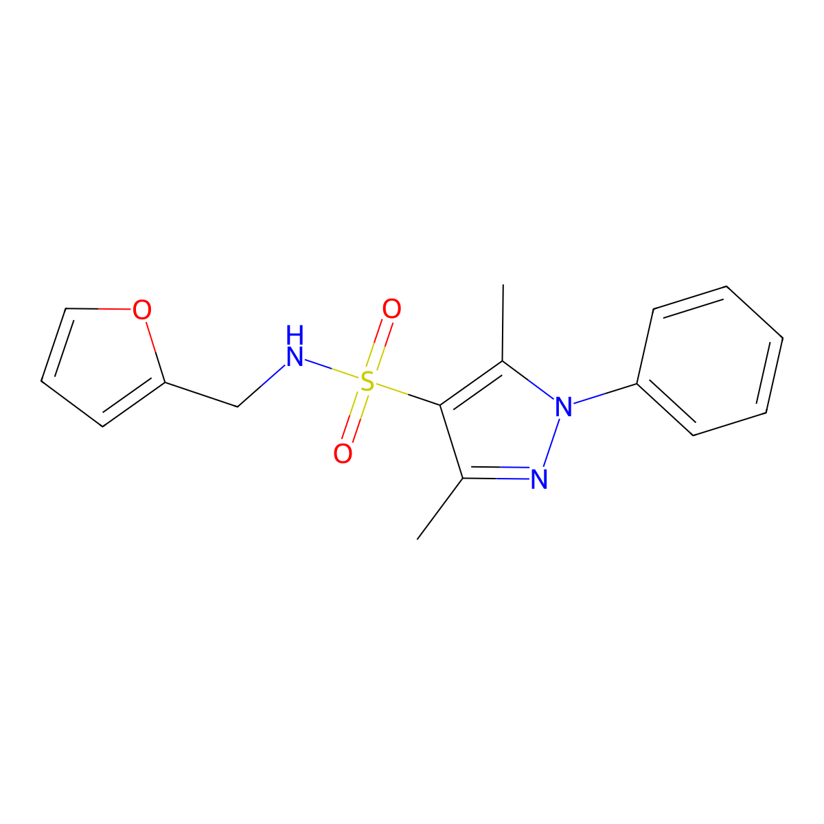 N-(furan-2-ylmethyl)-3,5-dimethyl-1-phenyl-1H-pyrazole-4-sulfonamide molecular structure, CAS 306319-61-9