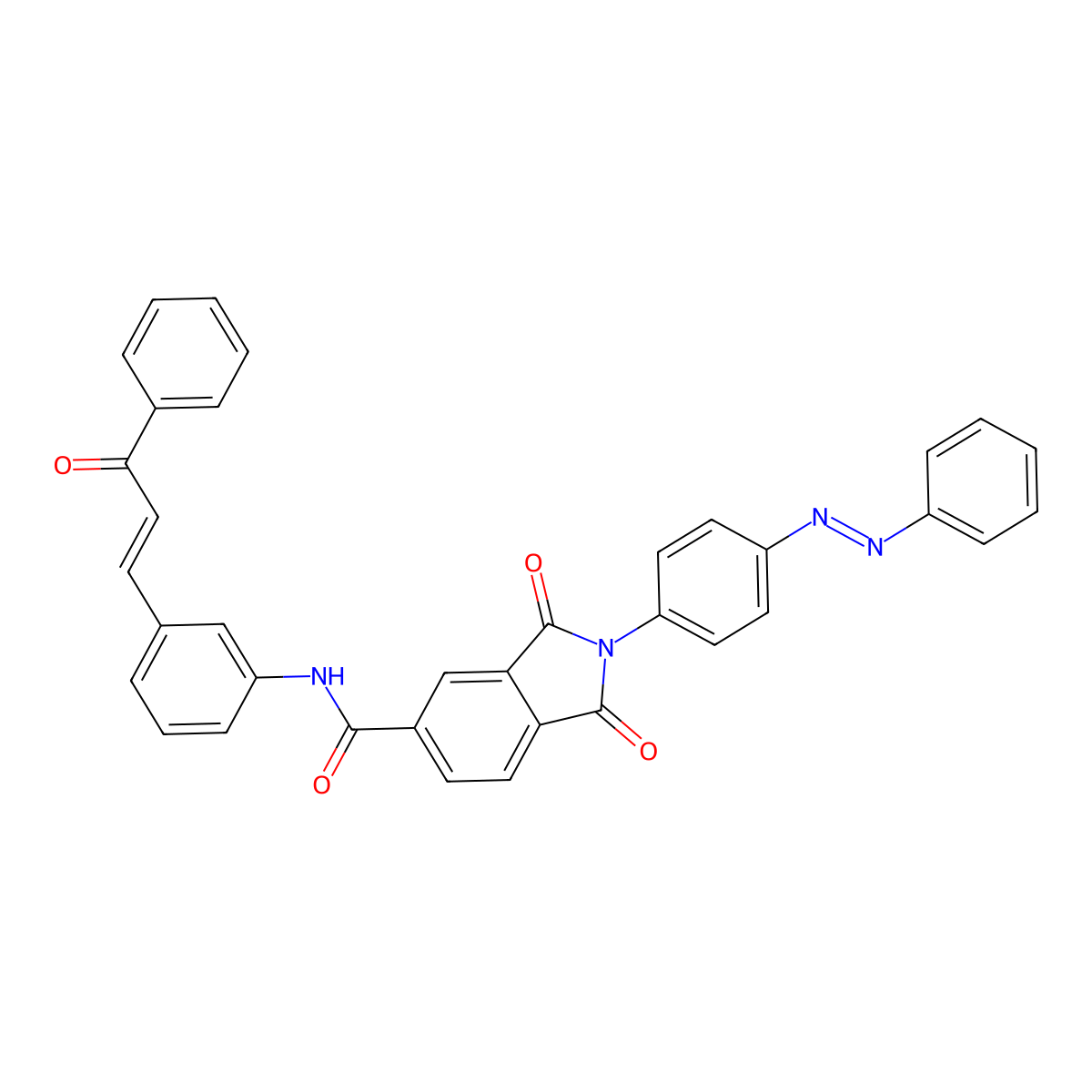 1H-Isoindole-5-carboxamide, 2,3-dihydro-1,3-dioxo-N-[3-(3-oxo-3-phenyl-1-propen-1-yl)phenyl]-2-[4-(2-phenyldiazenyl)phenyl]- molecular structure, CAS 306319-89-1