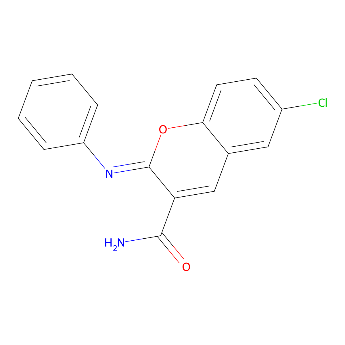 (2Z)-6-chloro-2-(phenylimino)-2H-chromene-3-carboxamide molecular structure, CAS 306320-29-6