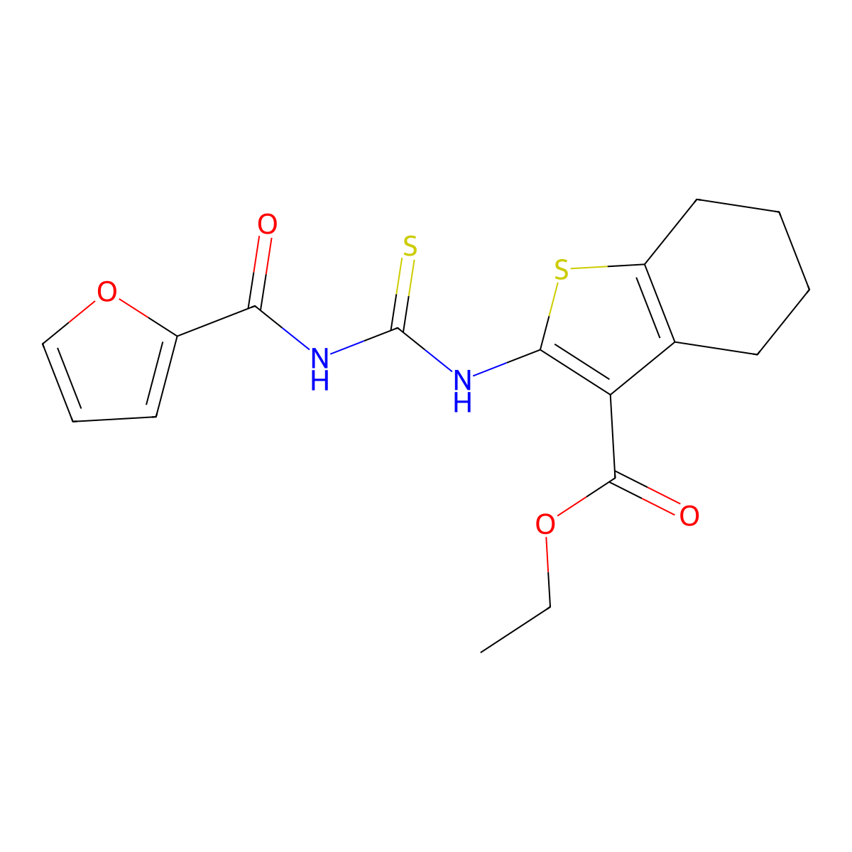 Ethyl 2-{[(furan-2-ylcarbonyl)carbamothioyl]amino}-4,5,6,7-tetrahydro-1-benzothiophene-3-carboxylate molecular structure, CAS 306321-18-6
