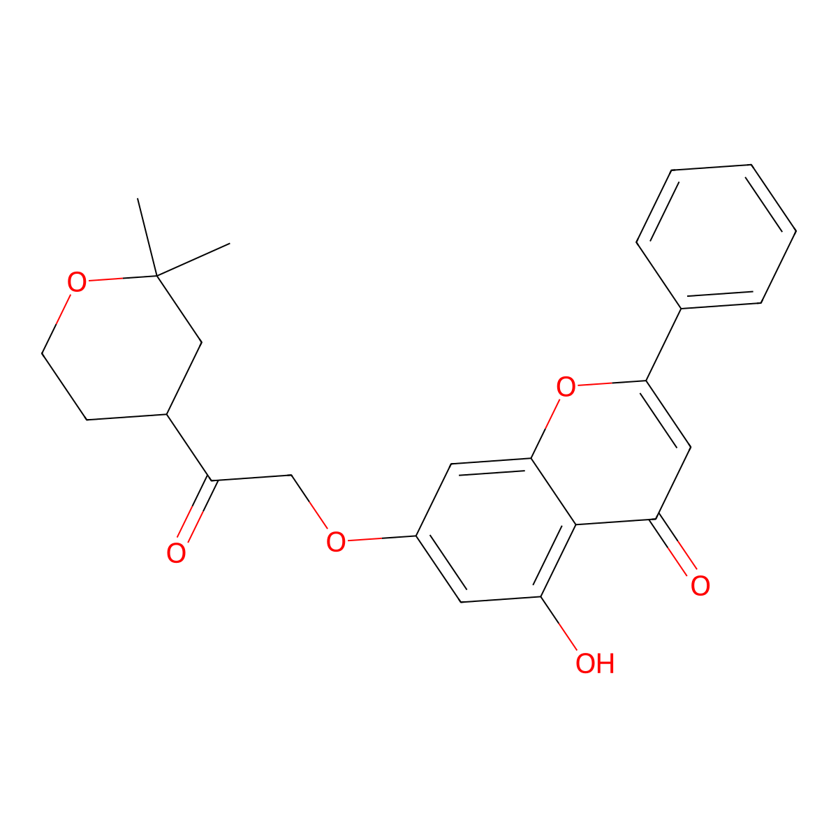 7-[2-(2,2-dimethyltetrahydro-2H-pyran-4-yl)-2-oxoethoxy]-5-hydroxy-2-phenyl-4H-chromen-4-one molecular structure, CAS 306321-85-7