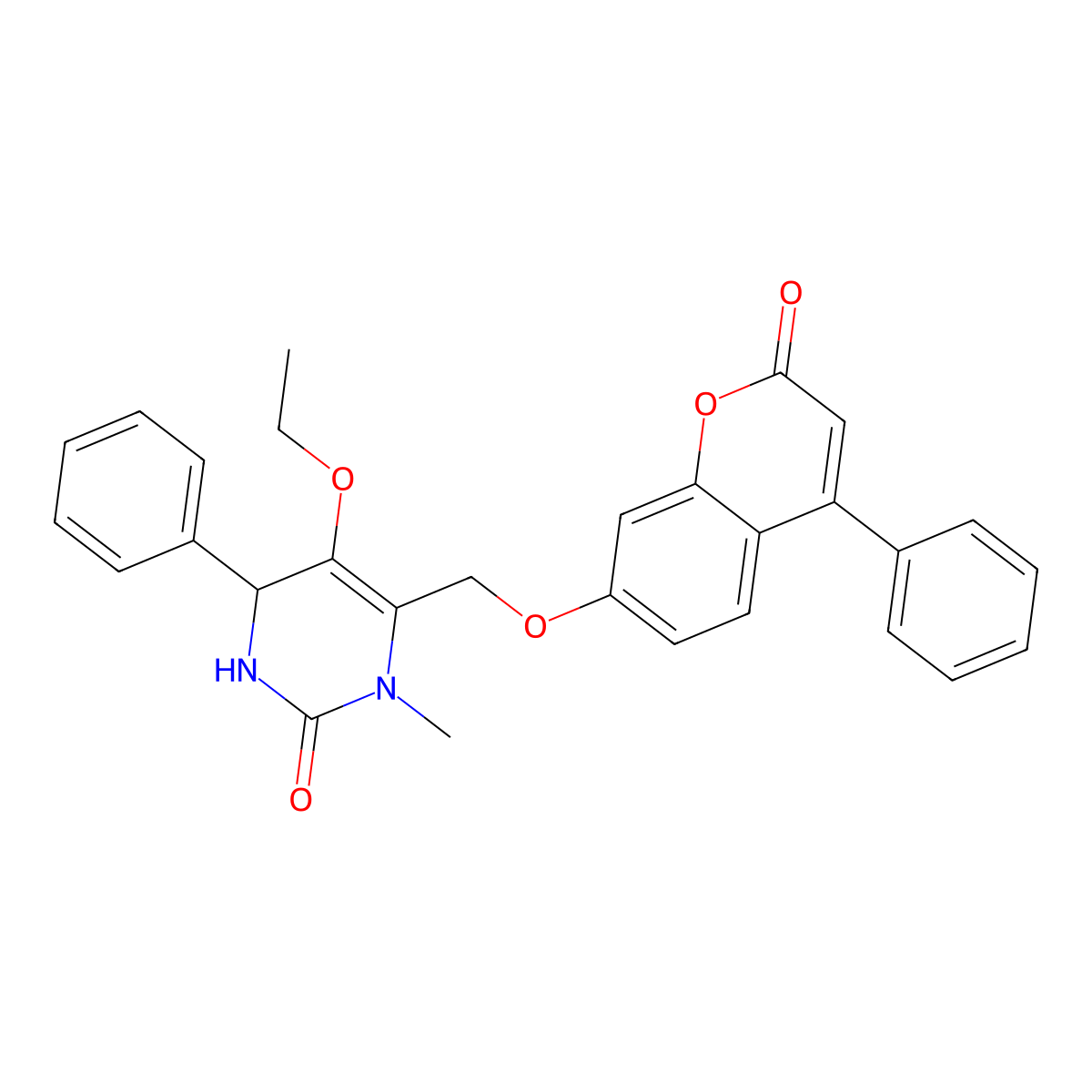 5-ethoxy-1-methyl-6-(((2-oxo-4-phenyl-2H-chromen-7-yl)oxy)methyl)-4-phenyl-3,4-dihydropyrimidin-2(1H)-one molecular structure, CAS 306321-87-9