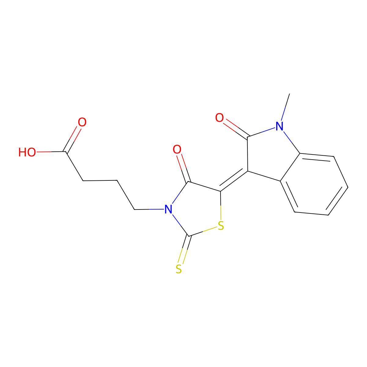 4-[5-(1-Methyl-2-oxoindol-3-ylidene)-4-oxo-2-sulfanylidene-1,3-thiazolidin-3-yl]butanoic acid molecular structure, CAS 306322-03-2