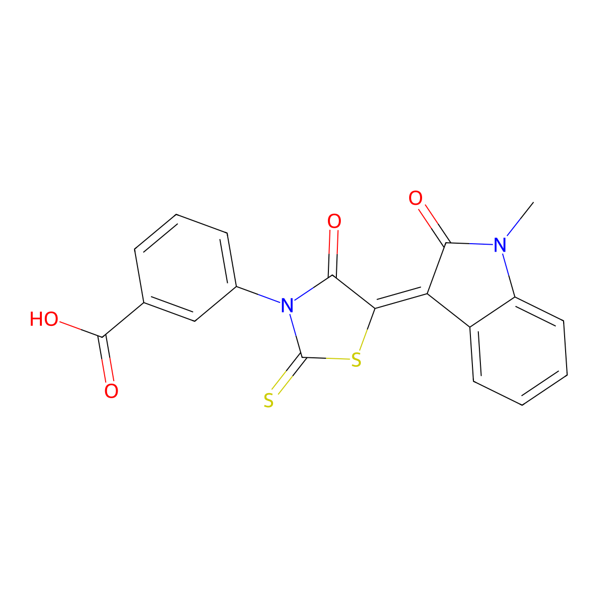 3-[5-(1-Methyl-2-oxoindol-3-ylidene)-4-oxo-2-sulfanylidene-1,3-thiazolidin-3-yl]benzoic acid molecular structure, CAS 306322-09-8