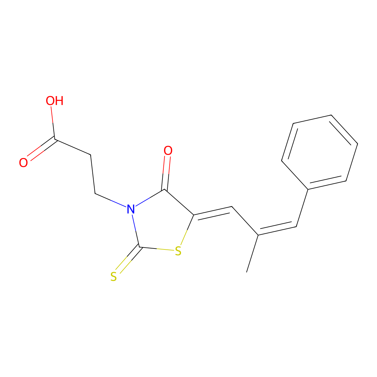 3-[5-(2-Methyl-3-phenylprop-2-enylidene)-4-oxo-2-sulfanylidene-1,3-thiazolidin-3-yl]propanoic acid molecular structure, CAS 306323-56-8