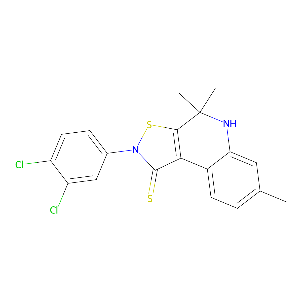 2-(3,4-dichlorophenyl)-4,4,7-trimethyl-4,5-dihydroisothiazolo[5,4-c]quinoline-1(2H)-thione molecular structure, CAS 306326-44-3