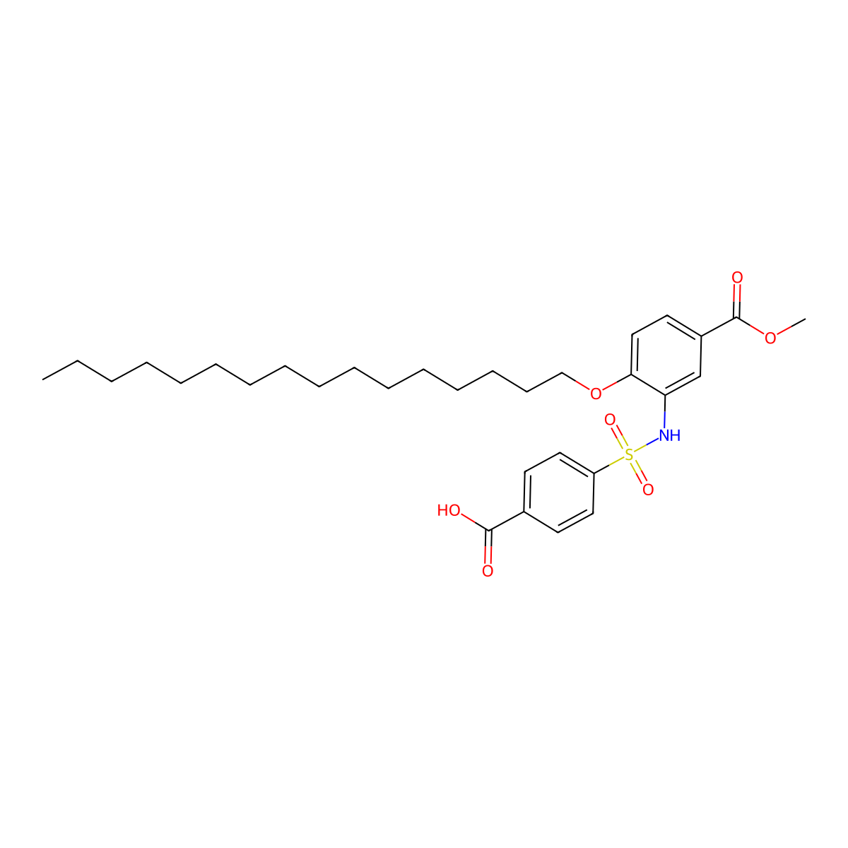 4-{[2-(Hexadecyloxy)-5-(methoxycarbonyl)phenyl]sulfamoyl}benzoic acid molecular structure, CAS 3064-35-5