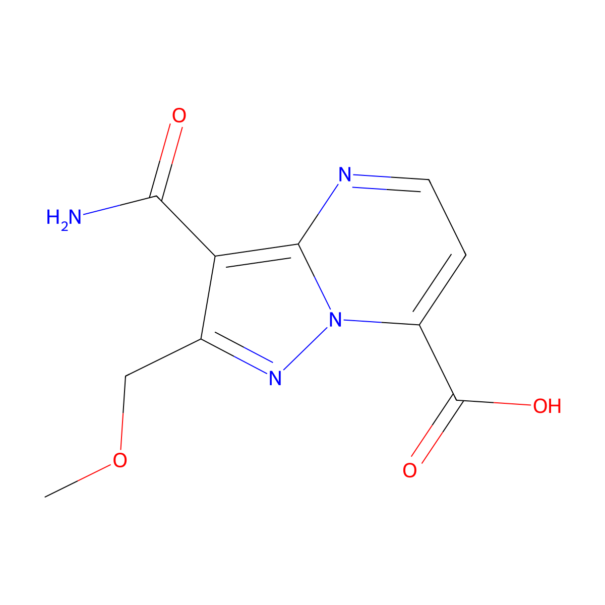 3-Carbamoyl-2-(methoxymethyl)pyrazolo[1,5-A]pyrimidine-7-carboxylic acid molecular structure, CAS 3064797-10-7