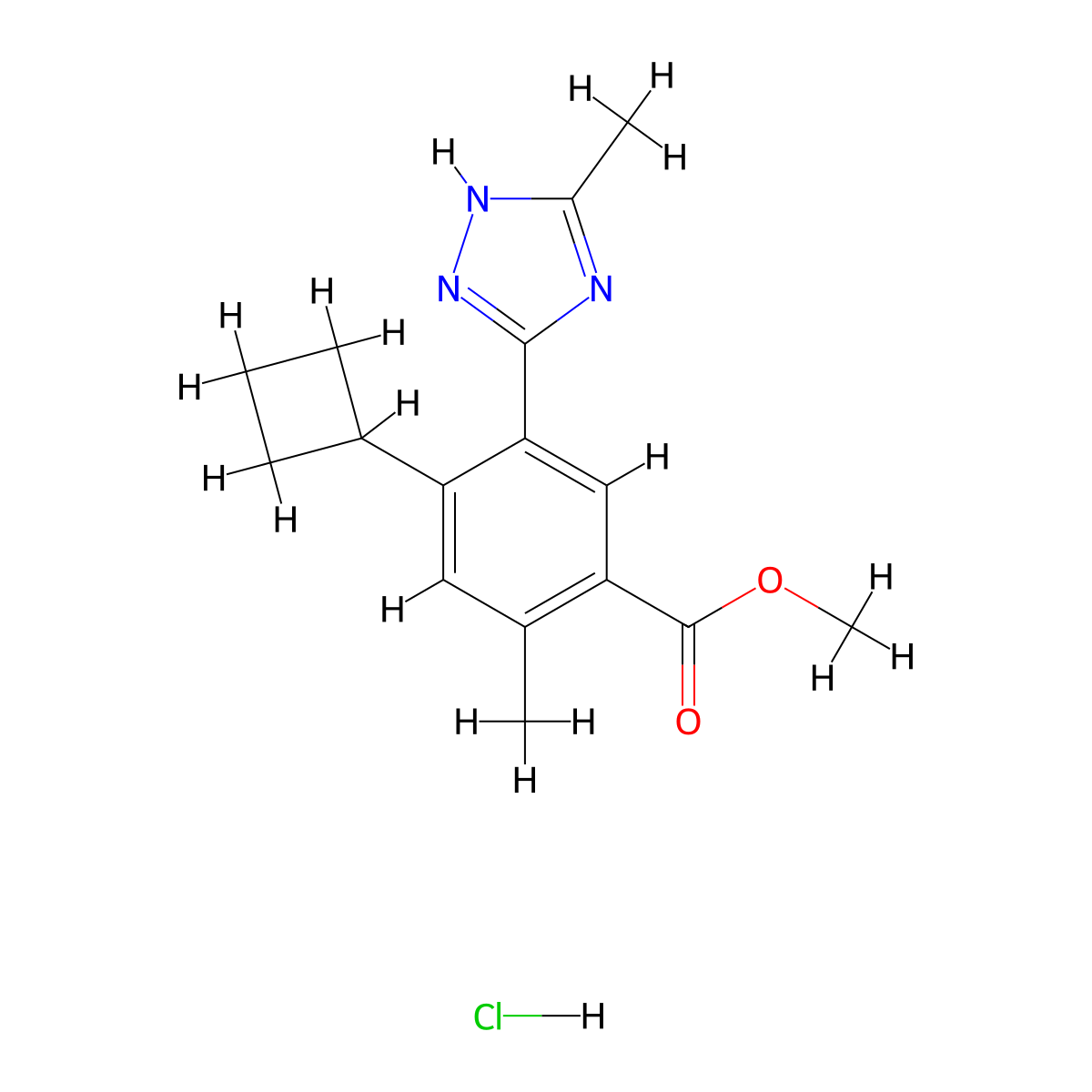 methyl 4-cyclobutyl-2-methyl-5-(5-methyl-4H-1,2,4-triazol-3-yl)benzoate hydrochloride molecular structure, CAS 3065291-06-4