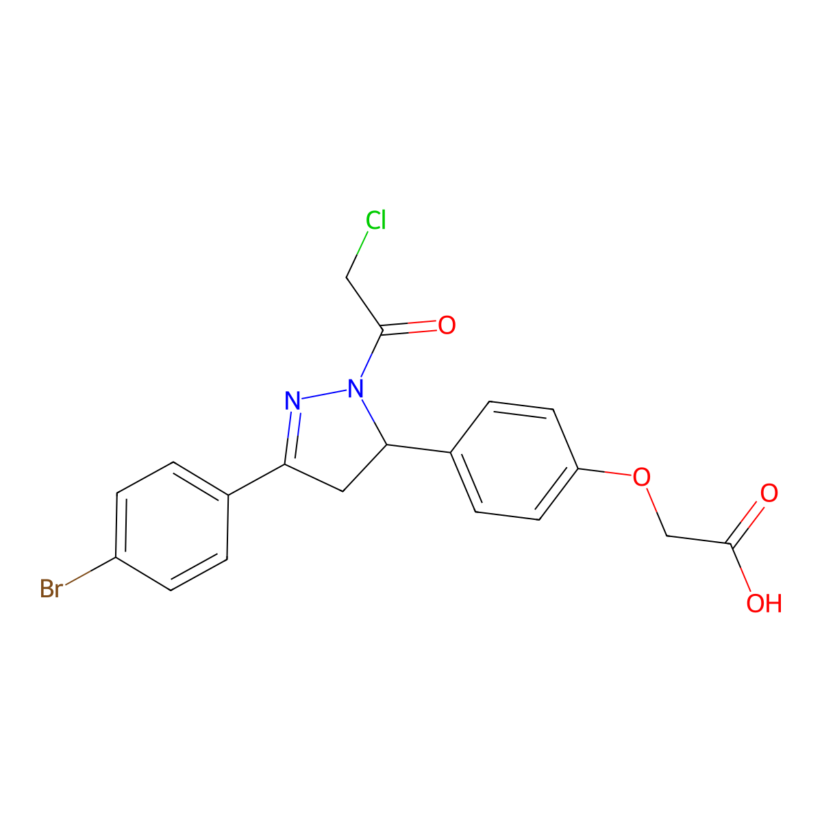 2-(4-(3-(4-bromophenyl)-1-(2-chloroacetyl)-4,5-dihydro-1H-pyrazol-5-yl)phenoxy)acetic acid molecular structure, CAS 3066017-23-7