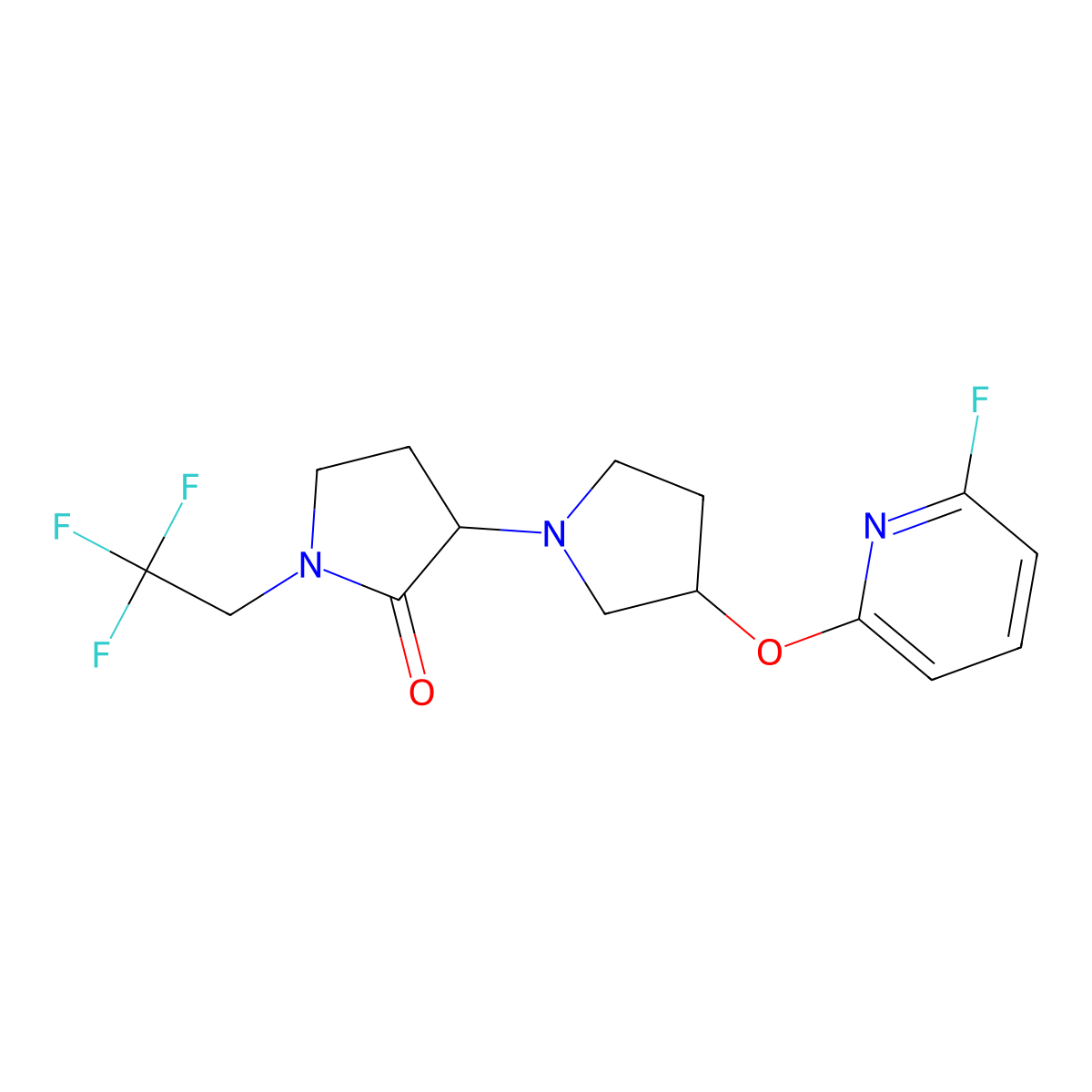 3-[3-(6-Fluoropyridin-2-yl)oxypyrrolidin-1-yl]-1-(2,2,2-trifluoroethyl)pyrrolidin-2-one molecular structure, CAS 3066617-61-3