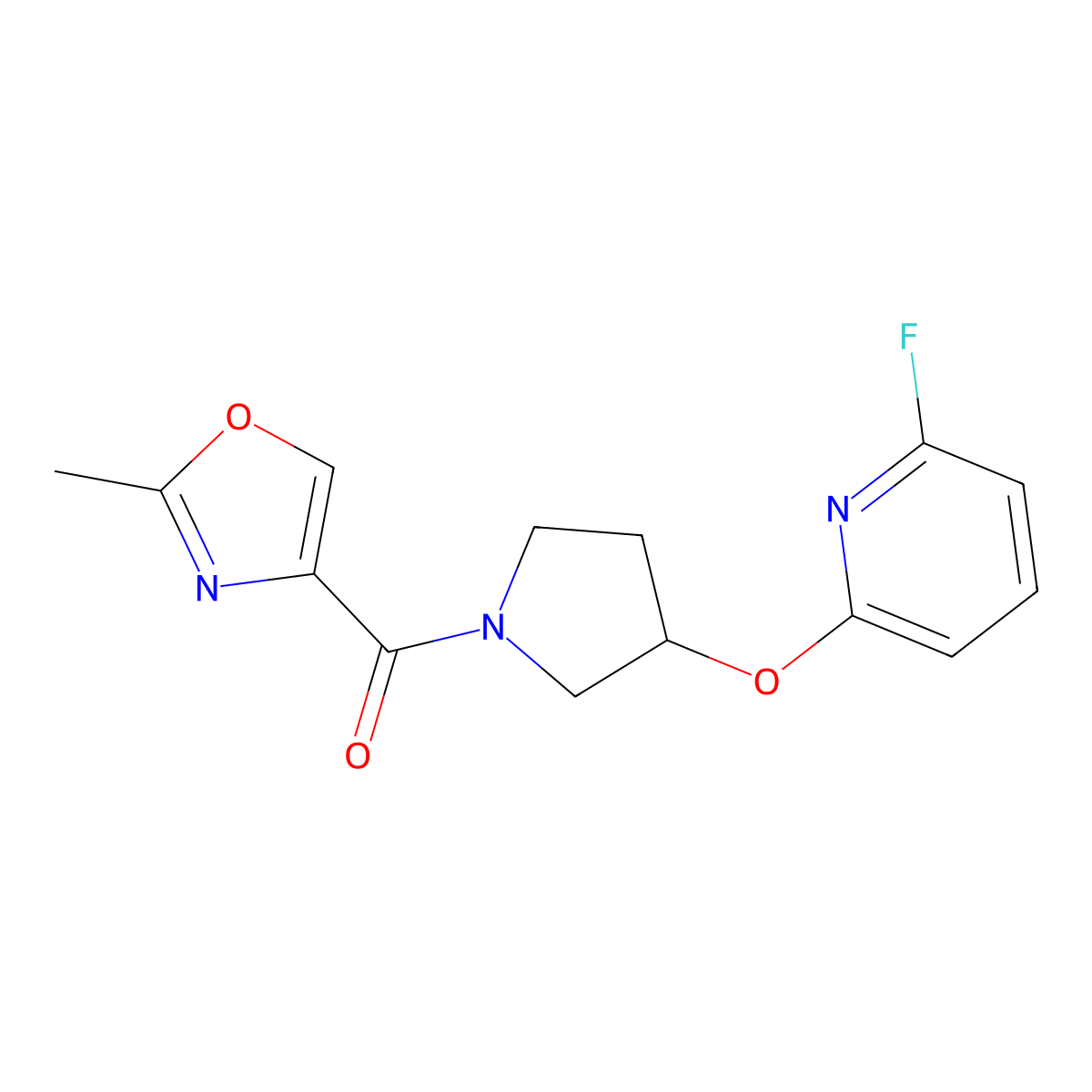 [3-(6-Fluoropyridin-2-yl)oxypyrrolidin-1-yl]-(2-methyl-1,3-oxazol-4-yl)methanone molecular structure, CAS 3066617-72-6