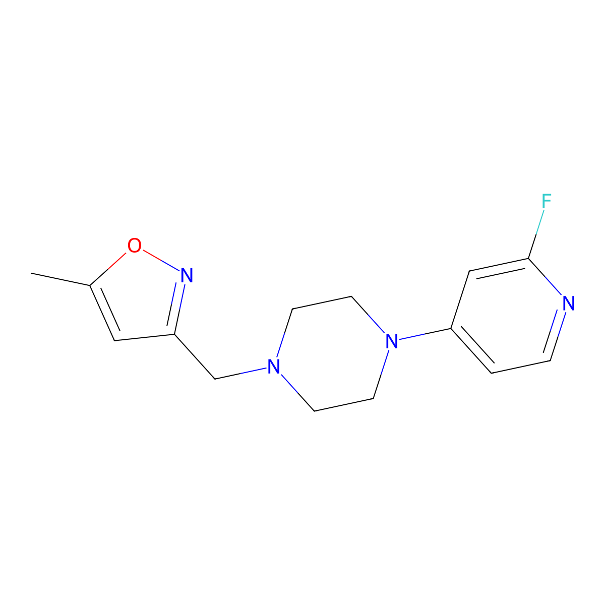 3-[[4-(2-Fluoropyridin-4-yl)piperazin-1-yl]methyl]-5-methyl-1,2-oxazole molecular structure, CAS 3066618-48-9