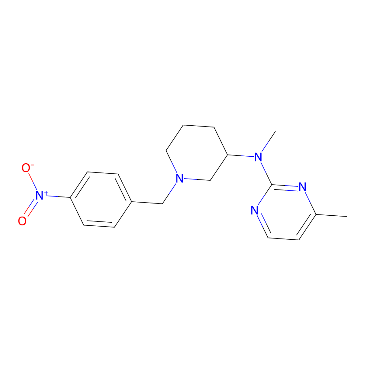 N,4-dimethyl-N-[1-[(4-nitrophenyl)methyl]piperidin-3-yl]pyrimidin-2-amine molecular structure, CAS 3066627-81-1