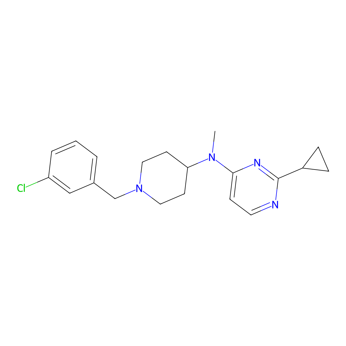 N-[1-[(3-chlorophenyl)methyl]piperidin-4-yl]-2-cyclopropyl-N-methylpyrimidin-4-amine molecular structure, CAS 3066627-86-6