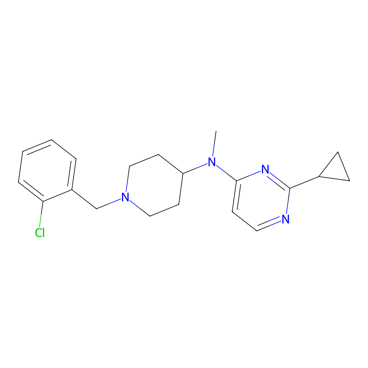N-[1-[(2-chlorophenyl)methyl]piperidin-4-yl]-2-cyclopropyl-N-methylpyrimidin-4-amine molecular structure, CAS 3066628-96-1