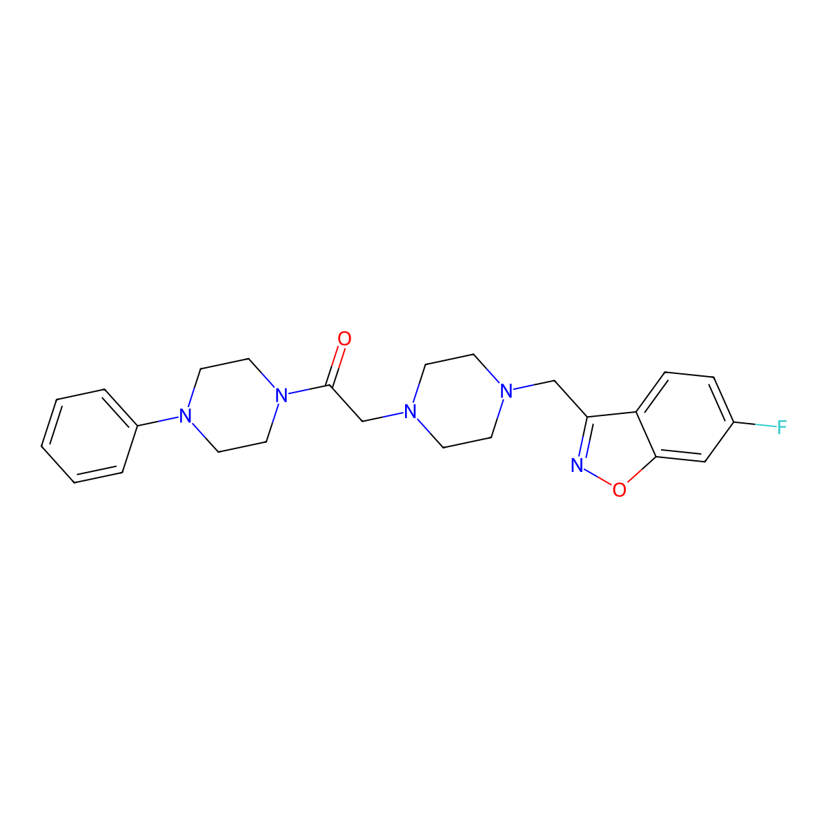 2-[4-[(6-Fluoro-1,2-benzoxazol-3-yl)methyl]piperazin-1-yl]-1-(4-phenylpiperazin-1-yl)ethanone molecular structure, CAS 3066629-10-2