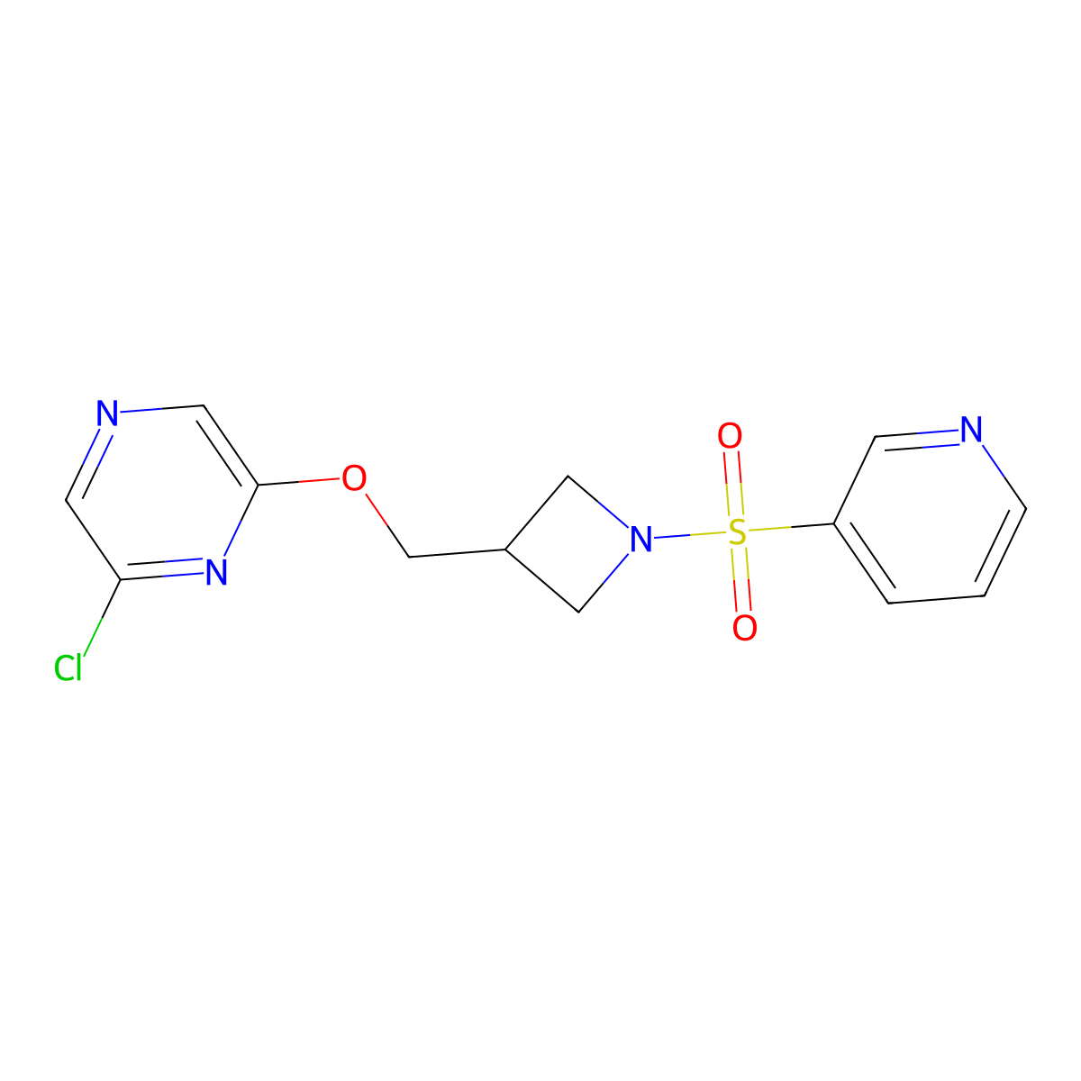 2-Chloro-6-[(1-pyridin-3-ylsulfonylazetidin-3-yl)methoxy]pyrazine molecular structure, CAS 3066629-16-8