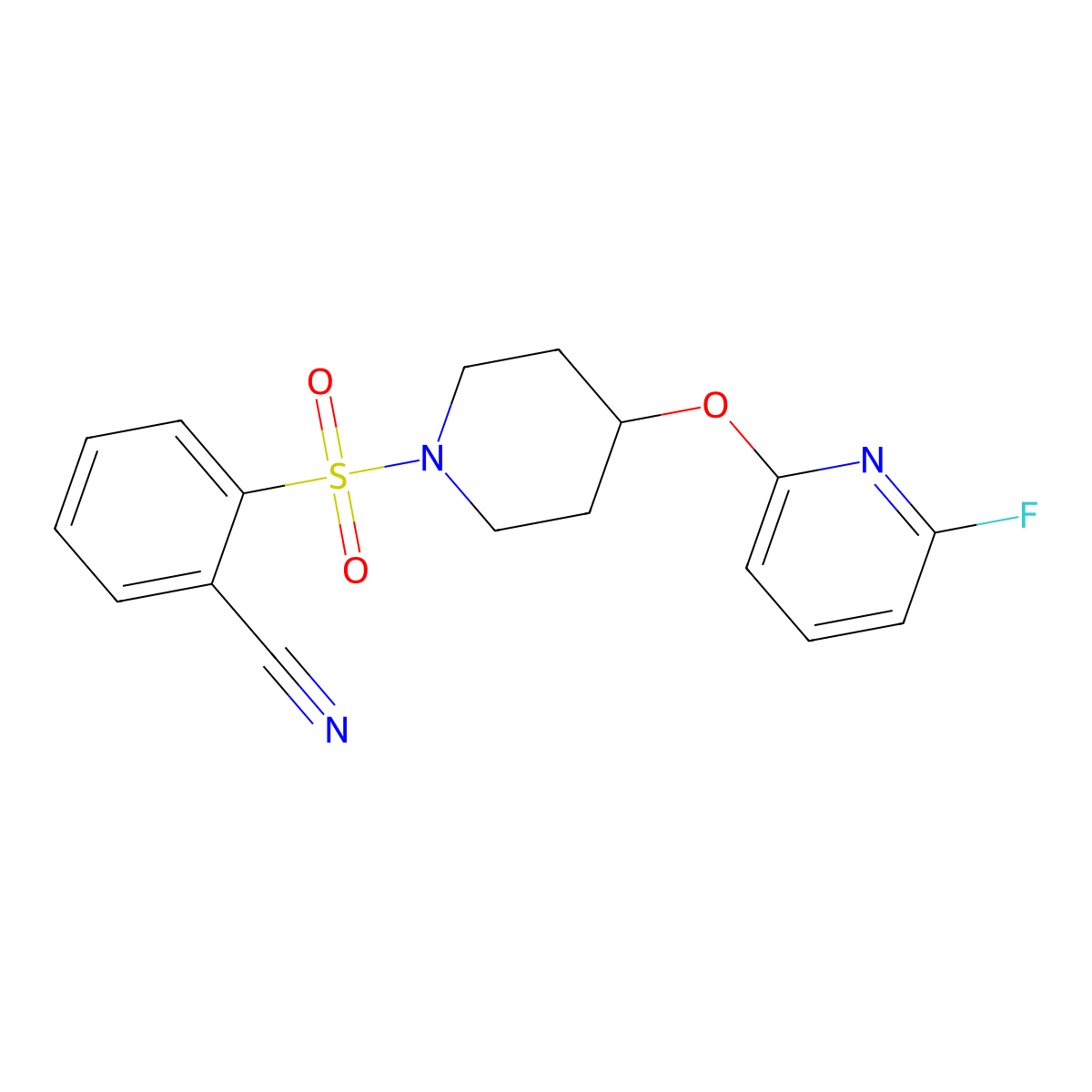 2-({4-[(6-Fluoropyridin-2-yl)oxy]piperidin-1-yl}sulfonyl)benzonitrile molecular structure, CAS 3066631-15-7
