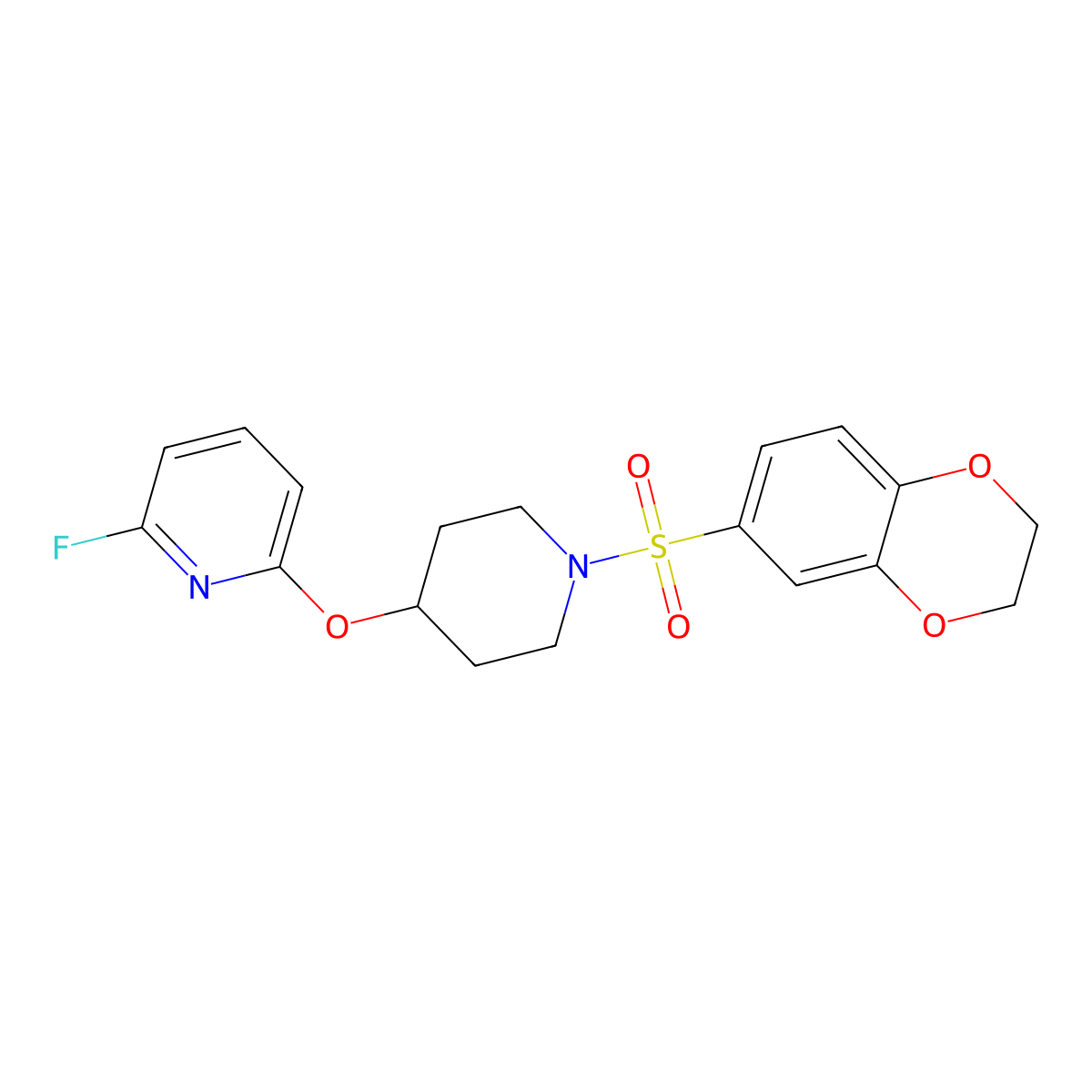 2-[1-(2,3-Dihydro-1,4-benzodioxin-6-ylsulfonyl)piperidin-4-yl]oxy-6-fluoropyridine molecular structure, CAS 3066631-27-1