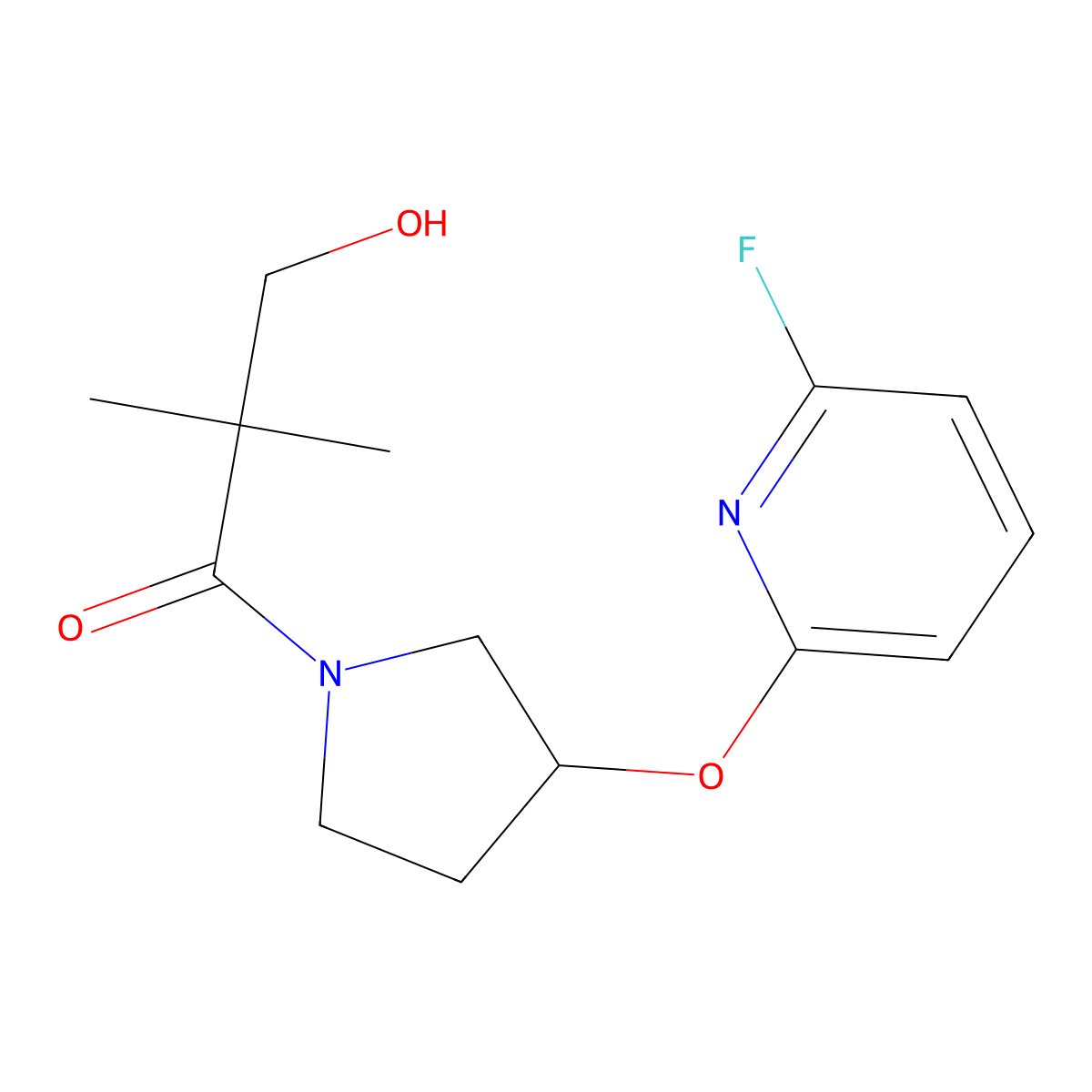 1-[3-(6-Fluoropyridin-2-yl)oxypyrrolidin-1-yl]-3-hydroxy-2,2-dimethylpropan-1-one molecular structure, CAS 3066634-30-5