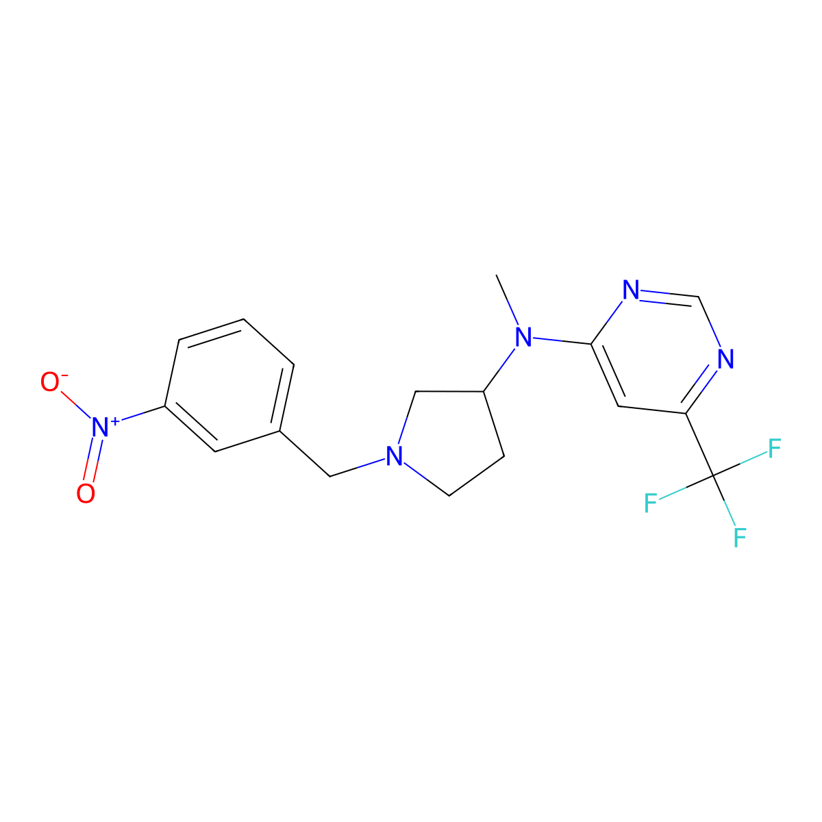 N-methylN-[1-[(3-nitrophenyl)methyl]pyrrolidin-3-yl]-6-(trifluoromethyl)pyrimidin-4-amine molecular structure, CAS 3066638-53-4