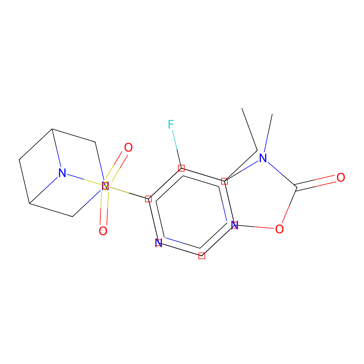 5-[[3-(6-Ethyl-5-fluoropyrimidin-4-yl)-3,6-diazabicyclo[3.1.1]heptan-6-yl]sulfonyl]-3-methyl-1,3-benzoxazol-2-one molecular structure, CAS 3066641-21-9