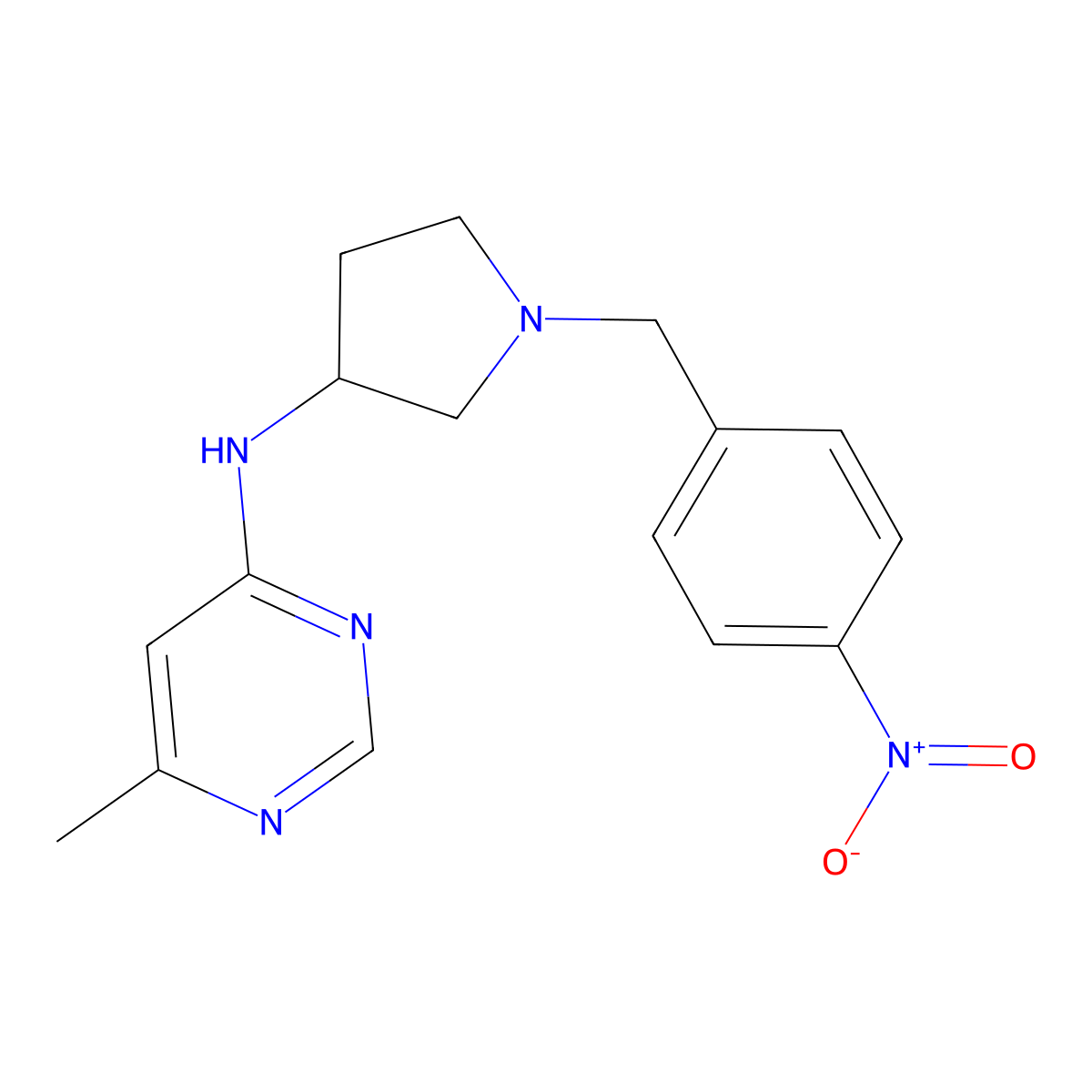 6-methyl-N-[1-[(4-nitrophenyl)methyl]pyrrolidin-3-yl]pyrimidin-4-amine molecular structure, CAS 3066641-33-3
