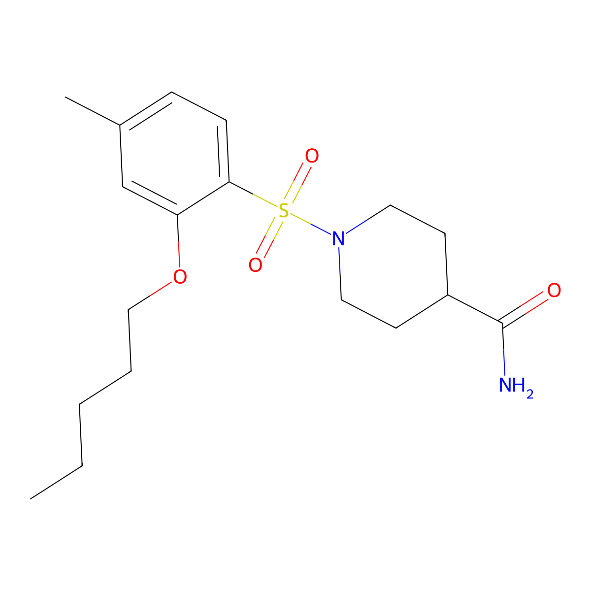 1-(4-Methyl-2-pentoxyphenyl)sulfonylpiperidine-4-carboxamide molecular structure, CAS 3066647-97-7
