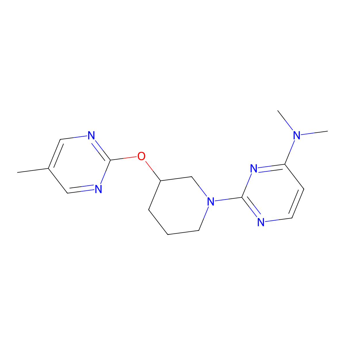 N,N-dimethyl-2-[3-(5-methylpyrimidin-2-yl)oxypiperidin-1-yl]pyrimidin-4-amine molecular structure, CAS 3066650-76-5