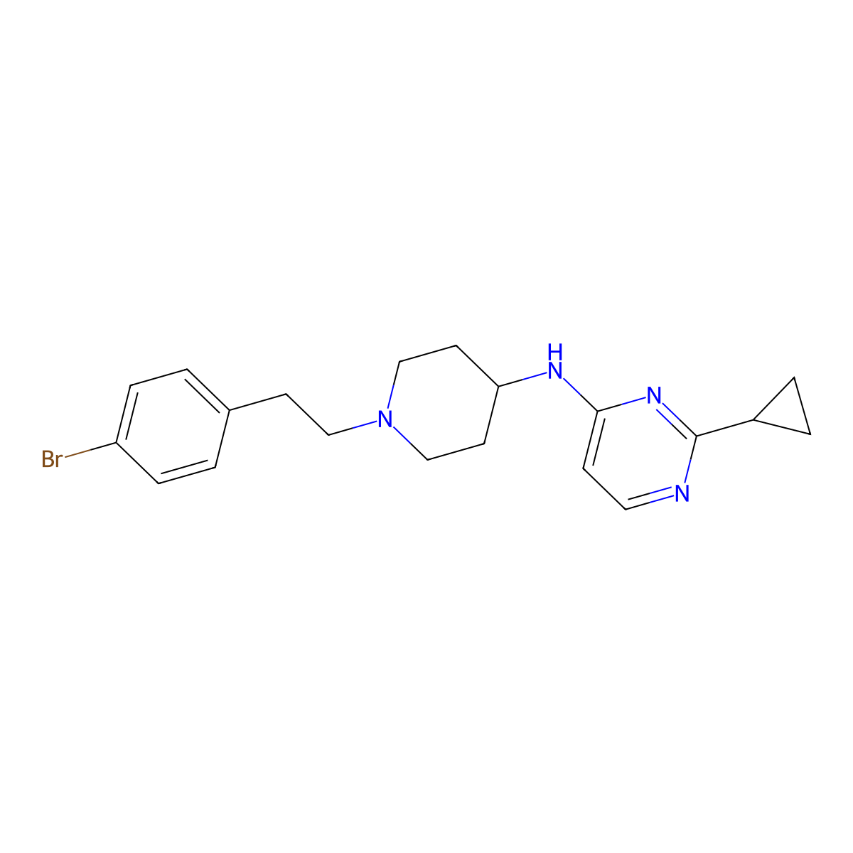 N-[1-[2-(4-bromophenyl)ethyl]piperidin-4-yl]-2-cyclopropylpyrimidin-4-amine molecular structure, CAS 3066652-05-6