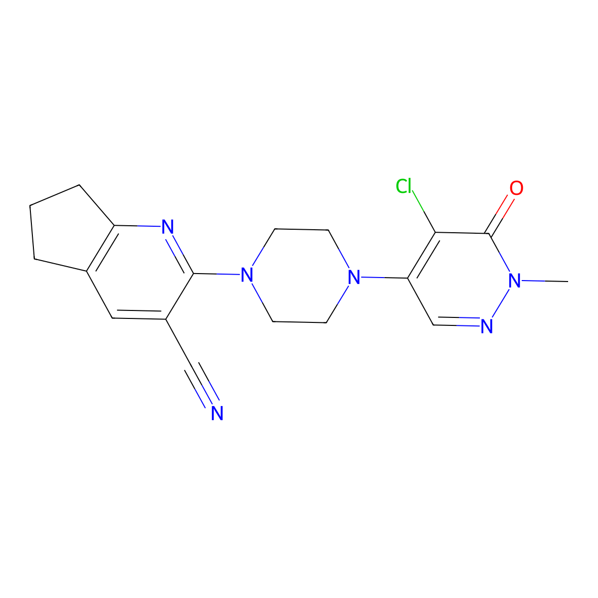 2-[4-(5-chloro-1-methyl-6-oxo-1,6-dihydropyridazin-4-yl)piperazin-1-yl]-5H,6H,7H-cyclopenta[b]pyridine-3-carbonitrile molecular structure, CAS 3066652-06-7