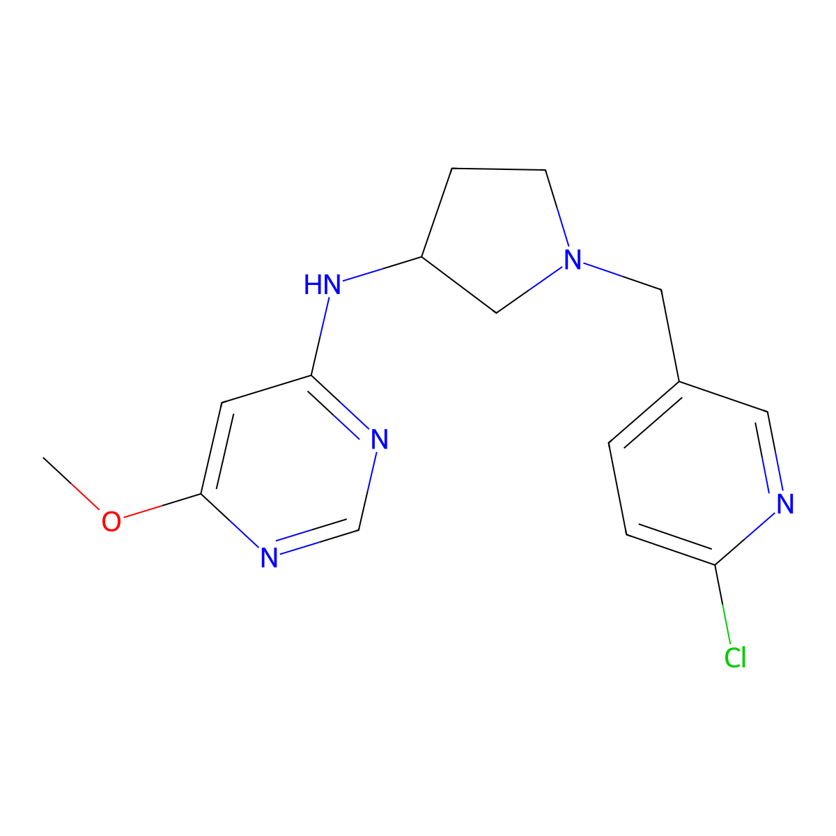 N-[1-[(6-chloropyridin-3-yl)methyl]pyrrolidin-3-yl]-6-methoxypyrimidin-4-amine molecular structure, CAS 3066652-23-8
