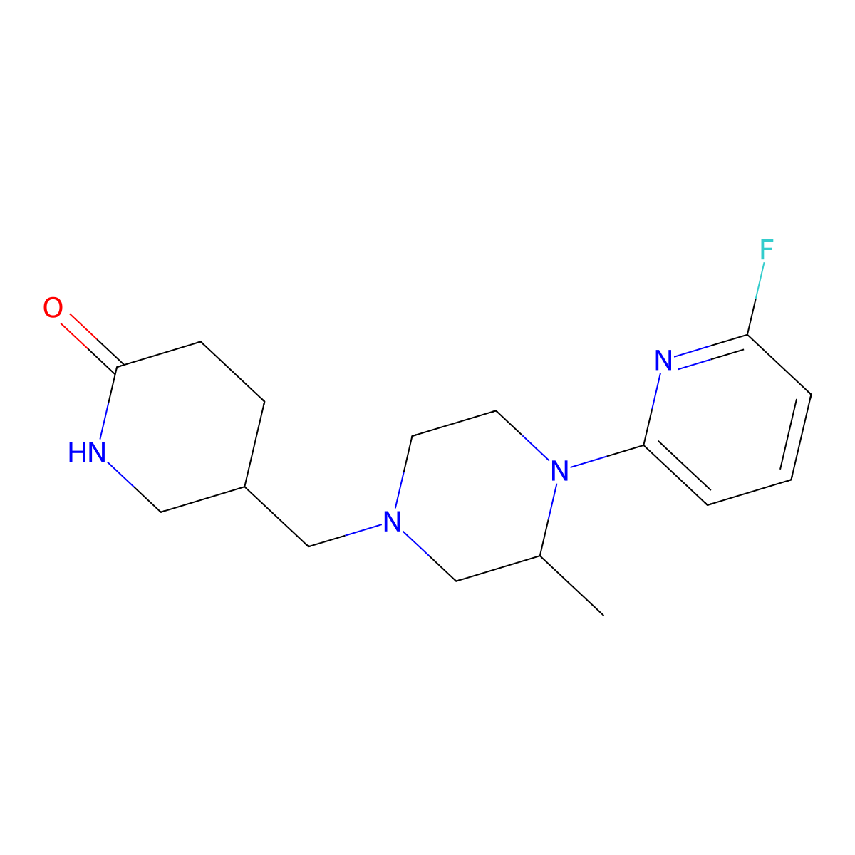 5-[[4-(6-Fluoropyridin-2-yl)-3-methylpiperazin-1-yl]methyl]piperidin-2-one molecular structure, CAS 3066655-30-6