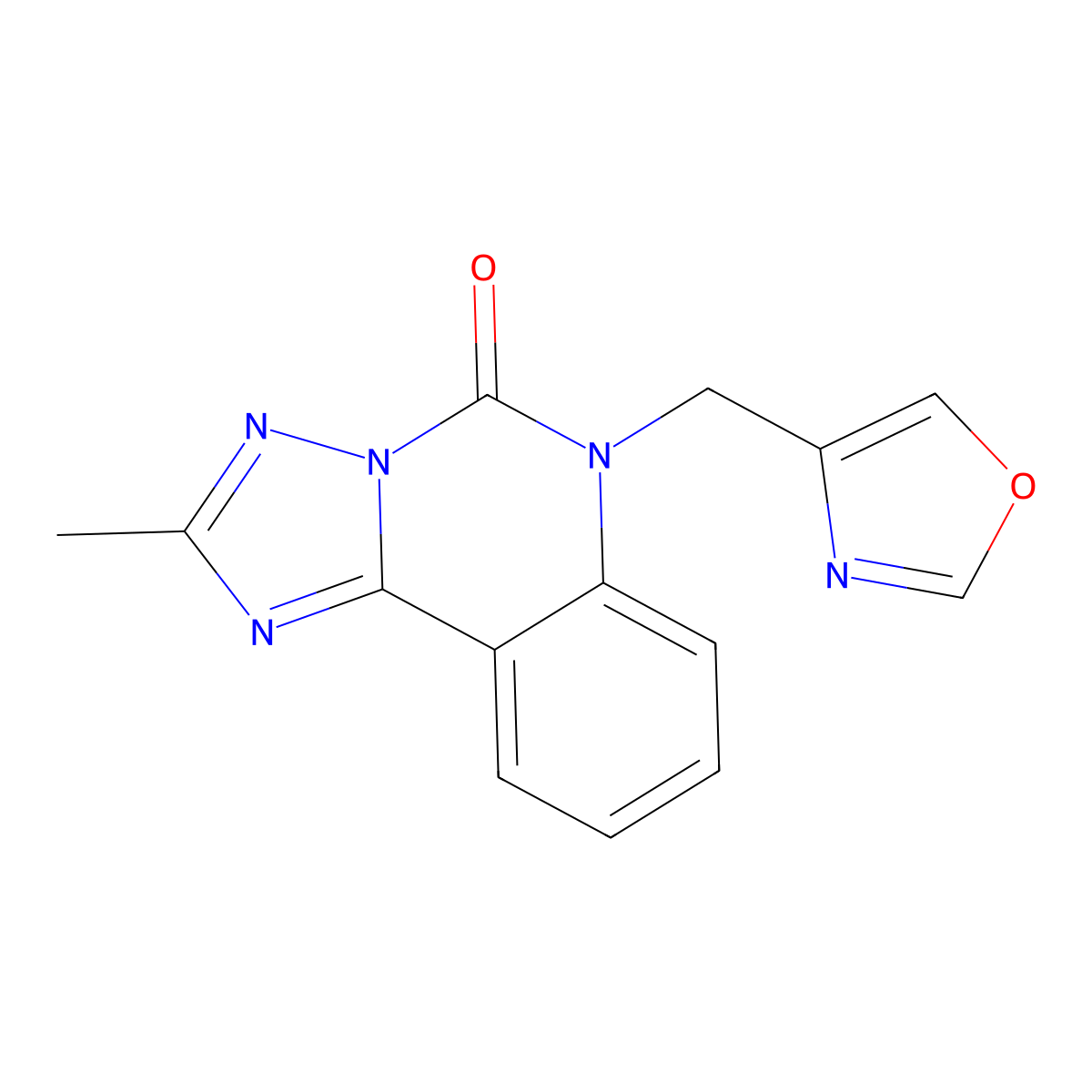 2-Methyl-6-(1,3-oxazol-4-ylmethyl)-[1,2,4]triazolo[1,5-c]quinazolin-5-one molecular structure, CAS 3066656-97-8