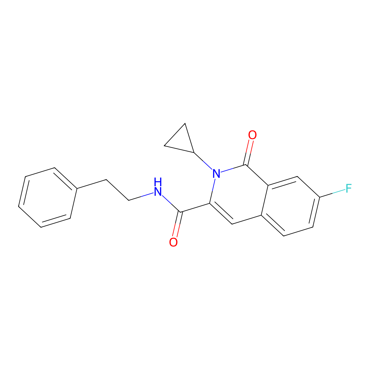 2-cyclopropyl-7-fluoro-1-oxo-N-(2-phenylethyl)isoquinoline-3-carboxamide molecular structure, CAS 3066657-70-0