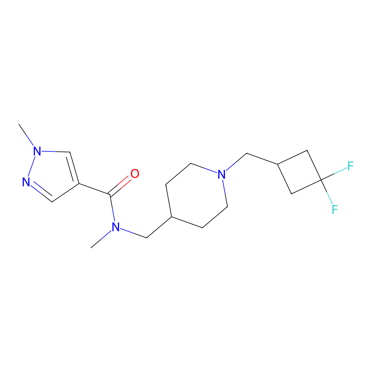 N-[[1-[(3,3-difluorocyclobutyl)methyl]piperidin-4-yl]methyl]-N,1-dimethylpyrazole-4-carboxamide molecular structure, CAS 3066660-48-5