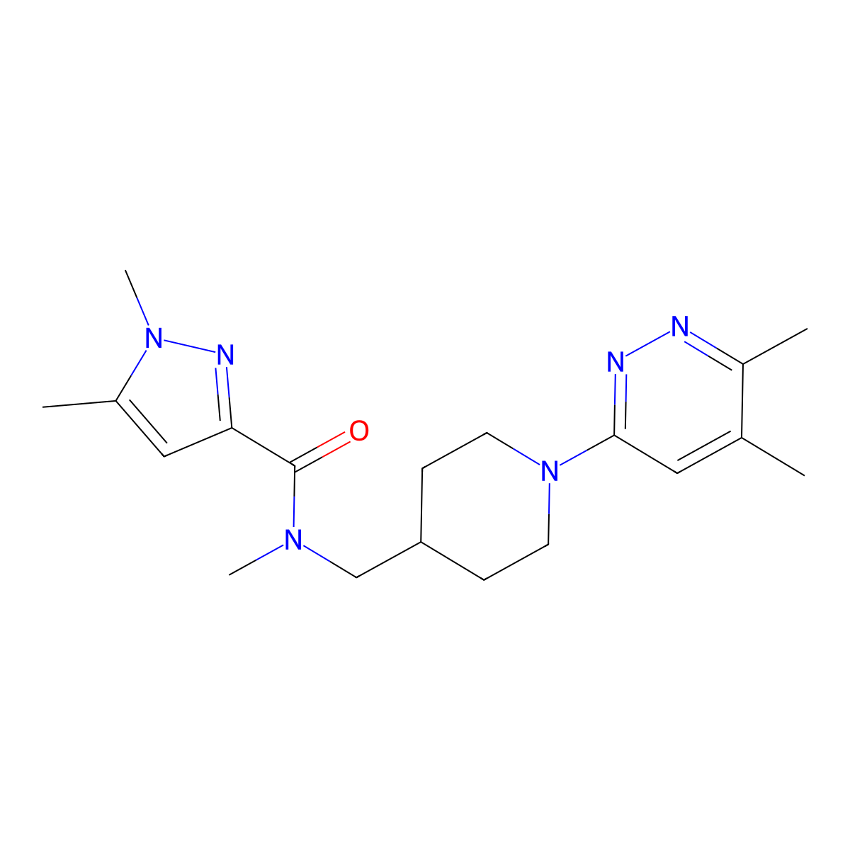 N-[[1-(5,6-dimethylpyridazin-3-yl)piperidin-4-yl]methyl]-N,1,5-trimethylpyrazole-3-carboxamide molecular structure, CAS 3066673-03-5