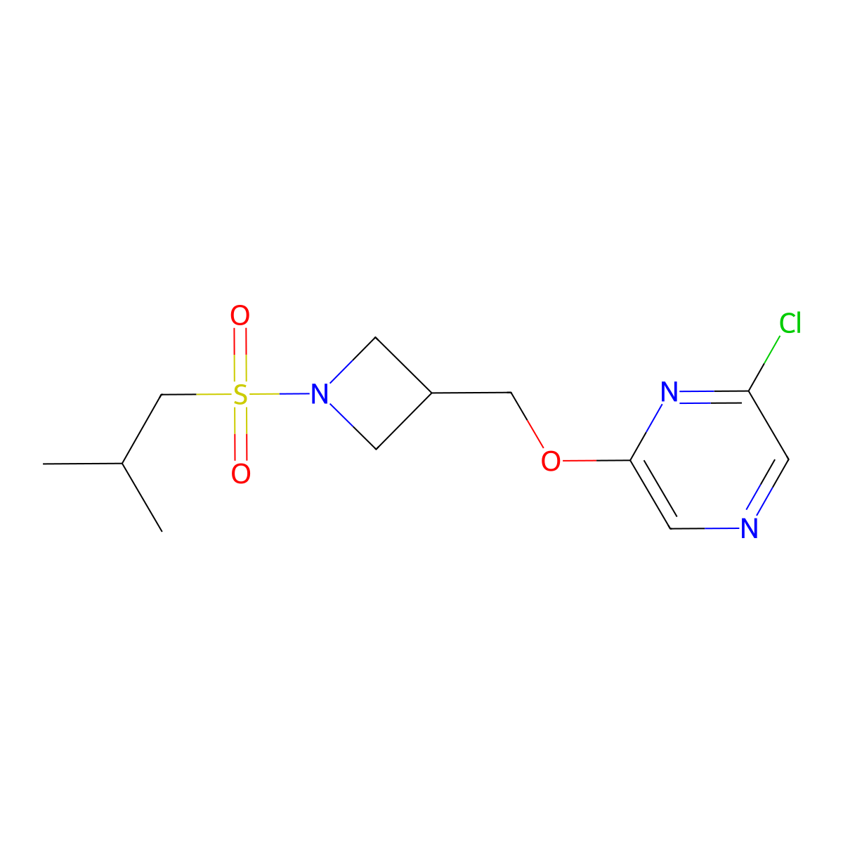 2-Chloro-6-[[1-(2-methylpropylsulfonyl)azetidin-3-yl]methoxy]pyrazine molecular structure, CAS 3066691-31-1