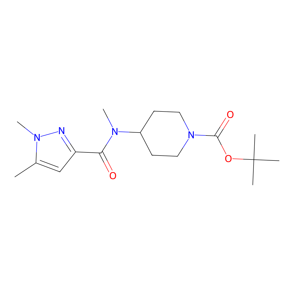 Tert-butyl 4-[(1,5-dimethylpyrazole-3-carbonyl)-methylamino]piperidine-1-carboxylate molecular structure, CAS 3066703-50-9