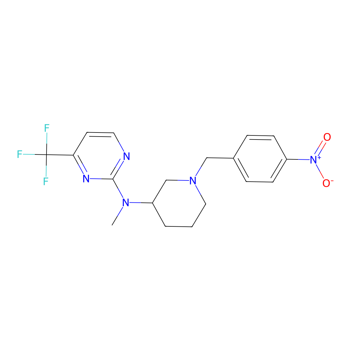 N-methyN-[1-[(4-nitrophenyl)methyl]piperidin-3-yl]-4-(trifluoromethyl)pyrimidin-2-amine molecular structure, CAS 3066710-94-6