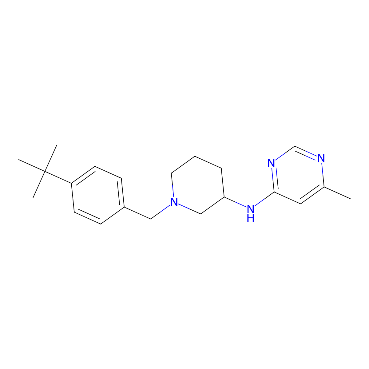 N-[1-[(4-tert-butylphenyl)methyl]piperidin-3-yl]-6-methylpyrimidin-4-amine molecular structure, CAS 3066711-34-7