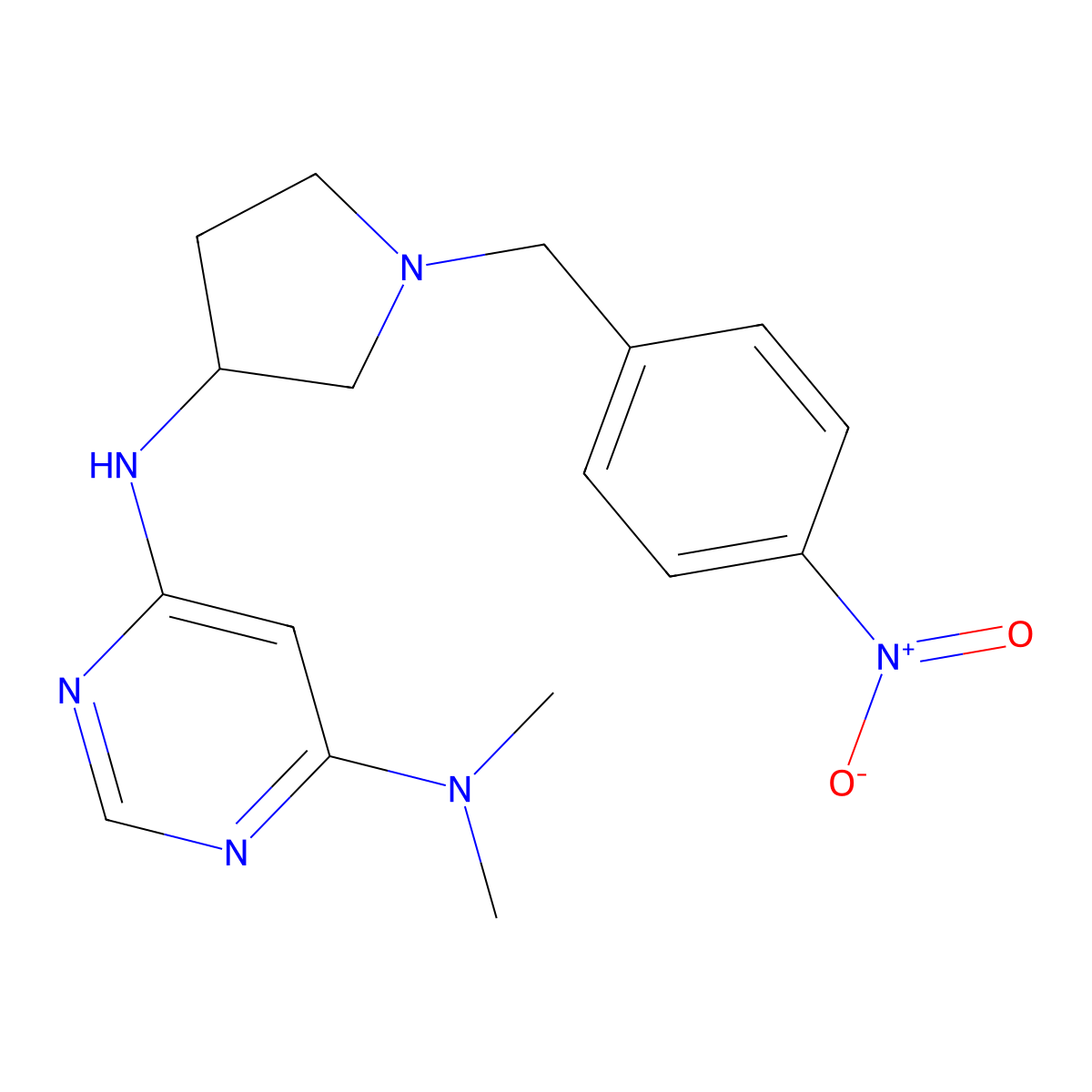 4-N,4-N-dimethyl-6-N-[1-[(4-nitrophenyl)methyl]pyrrolidin-3-yl]pyrimidine-4,6-diamine molecular structure, CAS 3066713-39-8