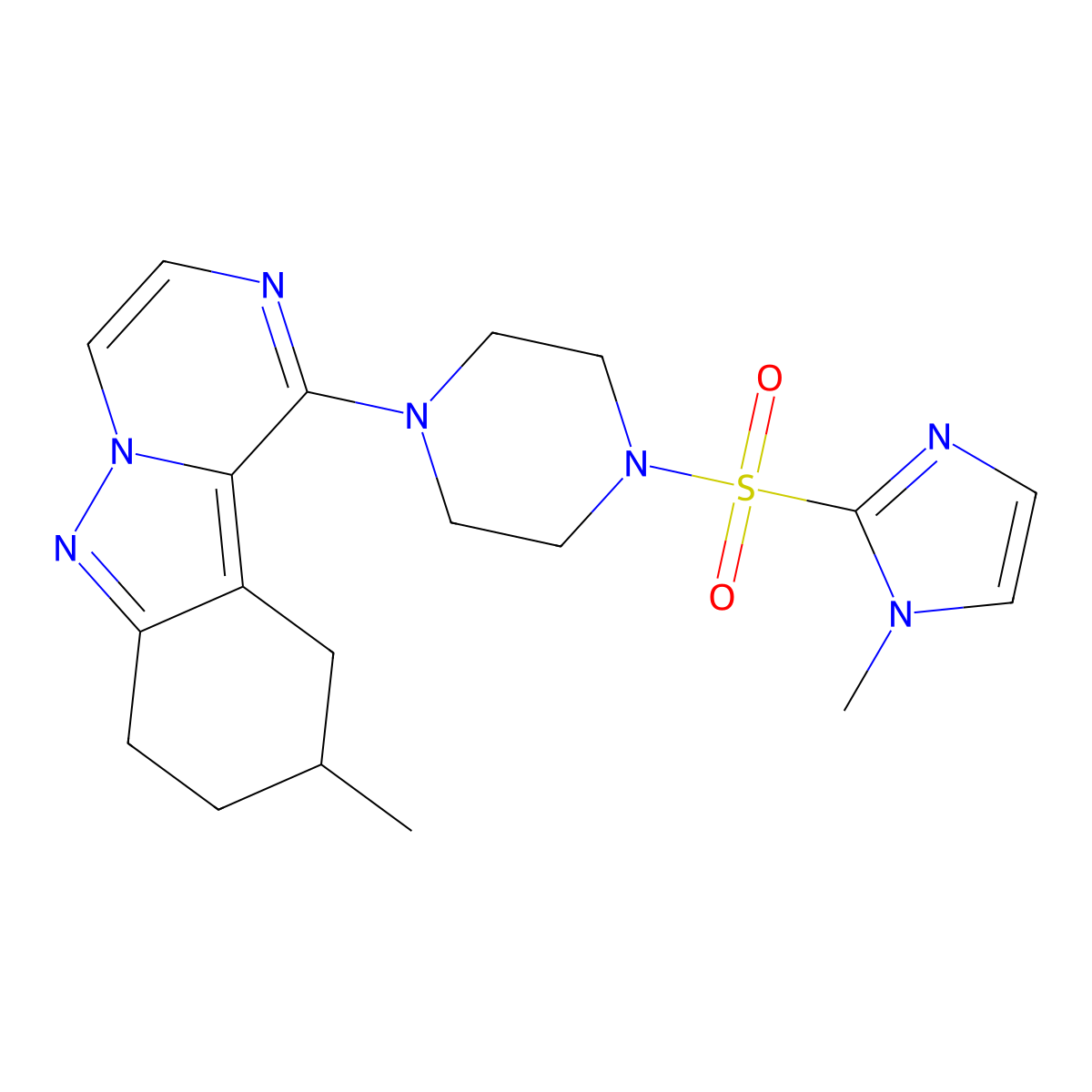 9-Methyl-1-[4-(1-methylimidazol-2-yl)sulfonylpiperazin-1-yl]-7,8,9,10-tetrahydropyrazino[1,2-b]indazole molecular structure, CAS 3066724-29-3