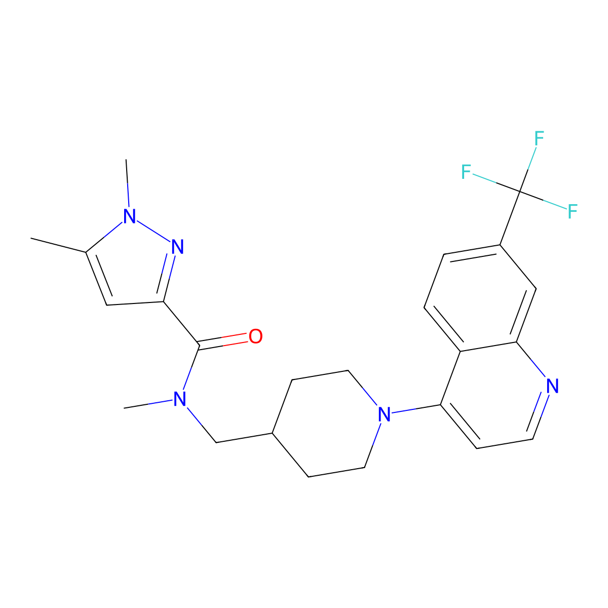 N,1,5-trimethyl-N-[[1-[7-(trifluoromethyl)quinolin-4-yl]piperidin-4-yl]methyl]pyrazole-3-carboxamide molecular structure, CAS 3066724-65-7