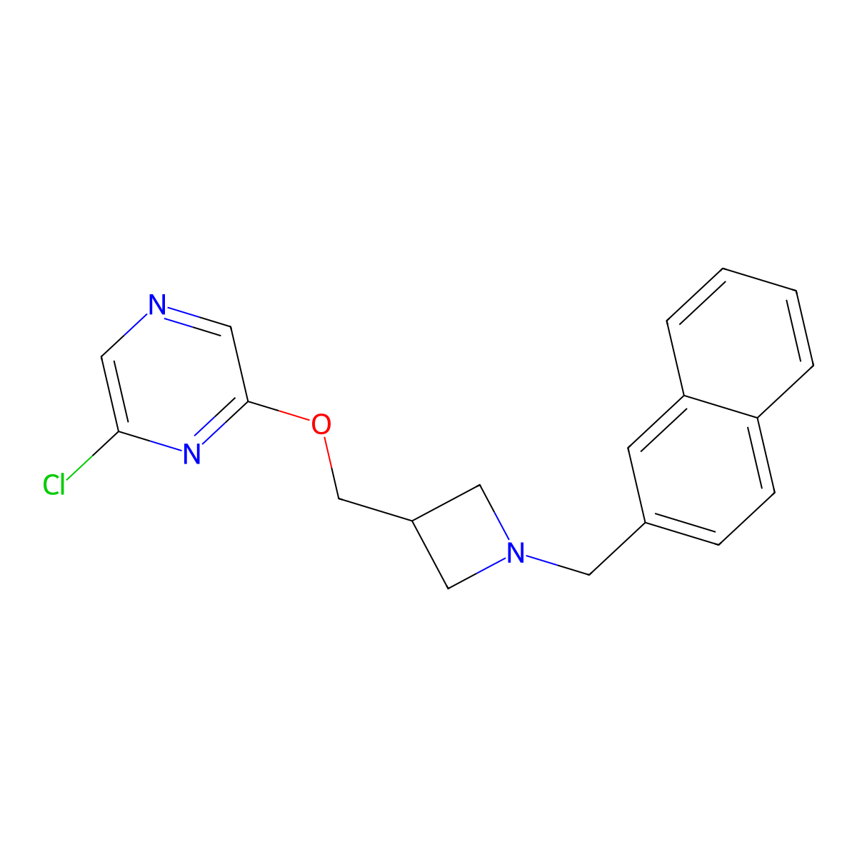 2-Chloro-6-[[1-(naphthalen-2-ylmethyl)azetidin-3-yl]methoxy]pyrazine molecular structure, CAS 3066725-49-0